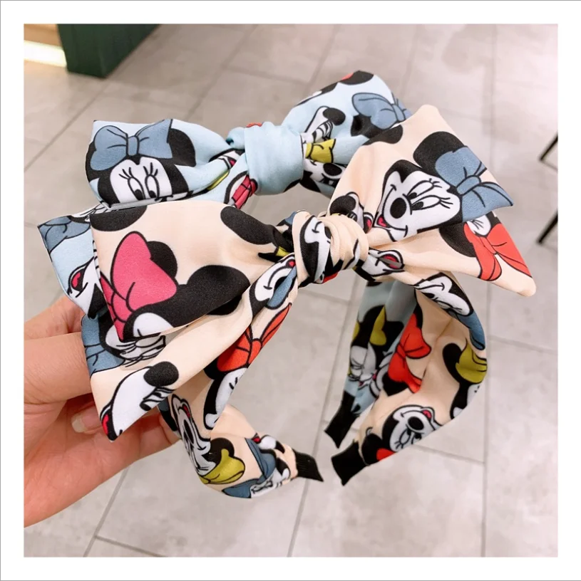 Оптовая продажа милые аксессуары для волос девочек повязки на голову с милым мультяшным Микки и Минни двойные большие бантом