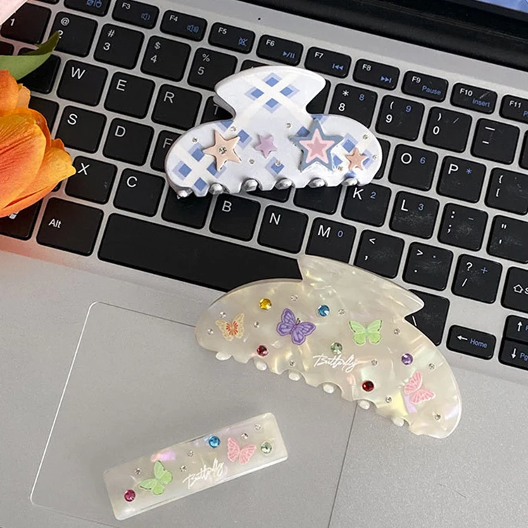 Cellulose Acetate Hair Claw Large Claw Clips For Thick Hair Flower Stars Half Round Rectangle Hair Claw