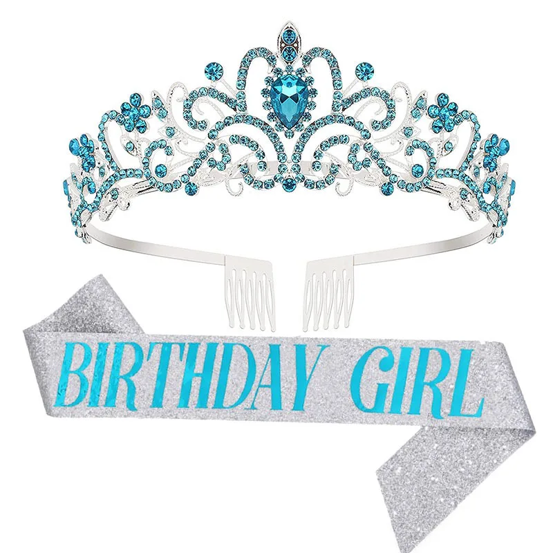New Wholesale Birthday Princess Sash Tiara Crystal Crown Birthday Girl Sash Party Favors Birthday Party Decorations