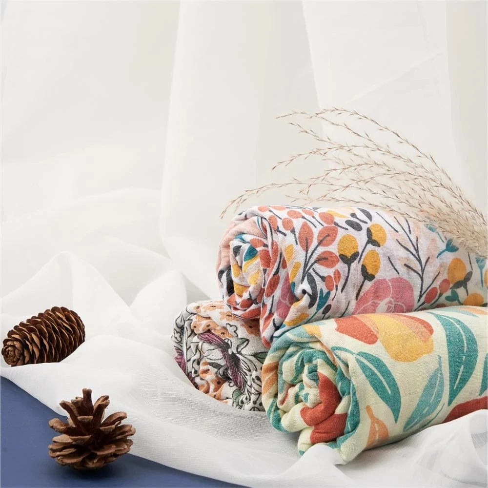 Happy Flute 2 Layers Bamboo Muslin Swaddle Blanket Muslin Gauze Ruffle Baby Swaddle Blanket ready to ship