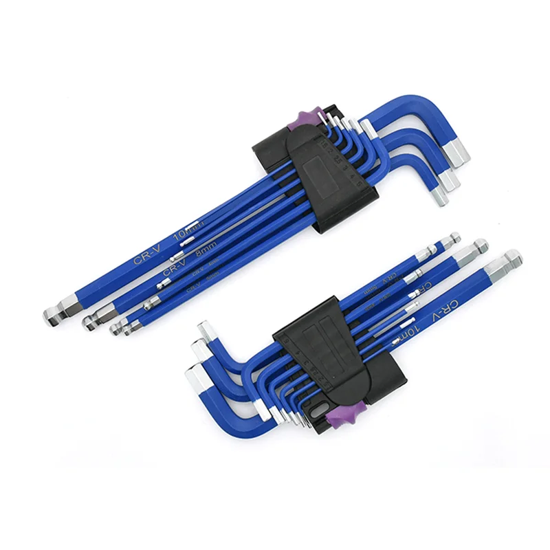 9 PCS Piece Colour Colored Colourful Multicolor Metric SAE Extra Long Short Arm Ball Point Torx Star Allen Hex Key Wrench Set