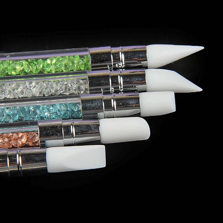 TSZS Double Side 5pcs/Set Cheap Nail Art Pen Silicone Rhinestones Nail Art Sculpture Pen Silicone Tip Stylus Pen