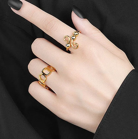 Adjustable Jewelry Gold Plated Statement Flower Eye Zirconia Ease Anxiety Bead Rotatable Women Rings
