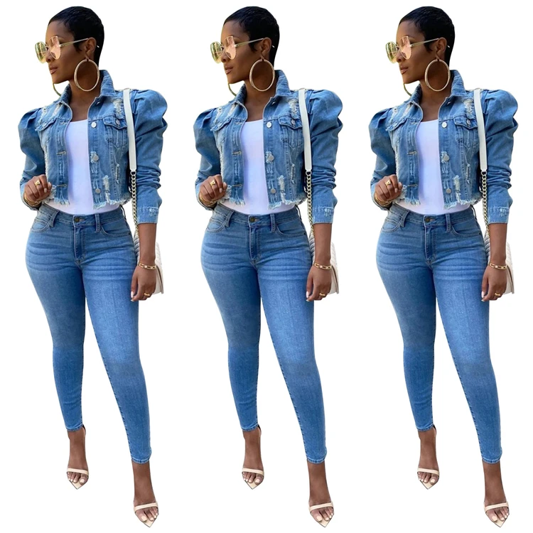 
new arrivals 2021 bomber jacket wholesale fashion blue jean jackets stylish outfit women 