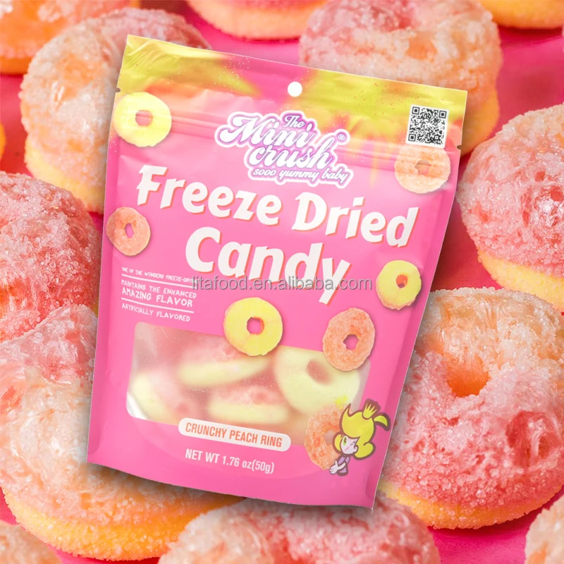 OEM Freeze Dried Candy Assorted Fruit Flavors Sweets Lyophilization Candy Crunchy Peach Ring