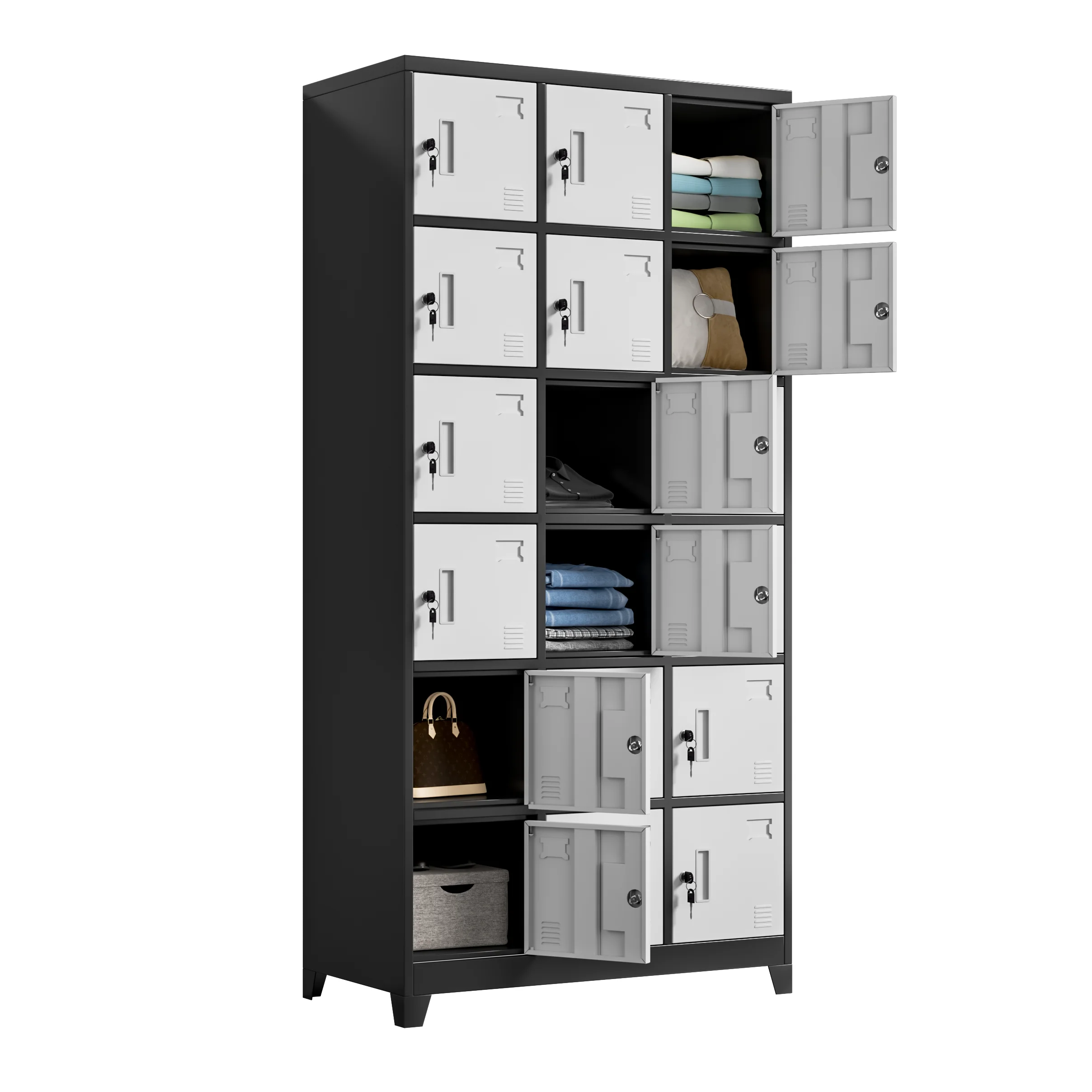 Assembled Metal Storage Locker Cabinet with Feet Steel Gym Clothing Storage Wardrobe 6/9/12 Door Iron Locker with Hanging Rod