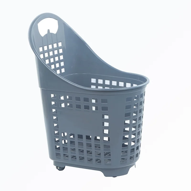 Large capacity 80L plastic shopping basket trolley rolling basket cart