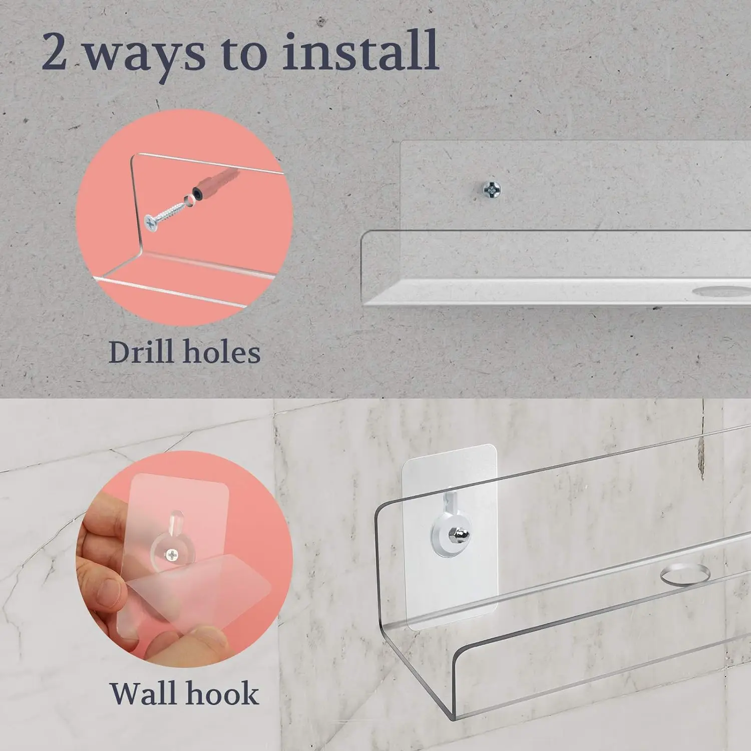 Clear Acrylic Floating Shelf 10', Invisible Wall Mounted Shelf with Cord Hole for Room Bathroom Office Display