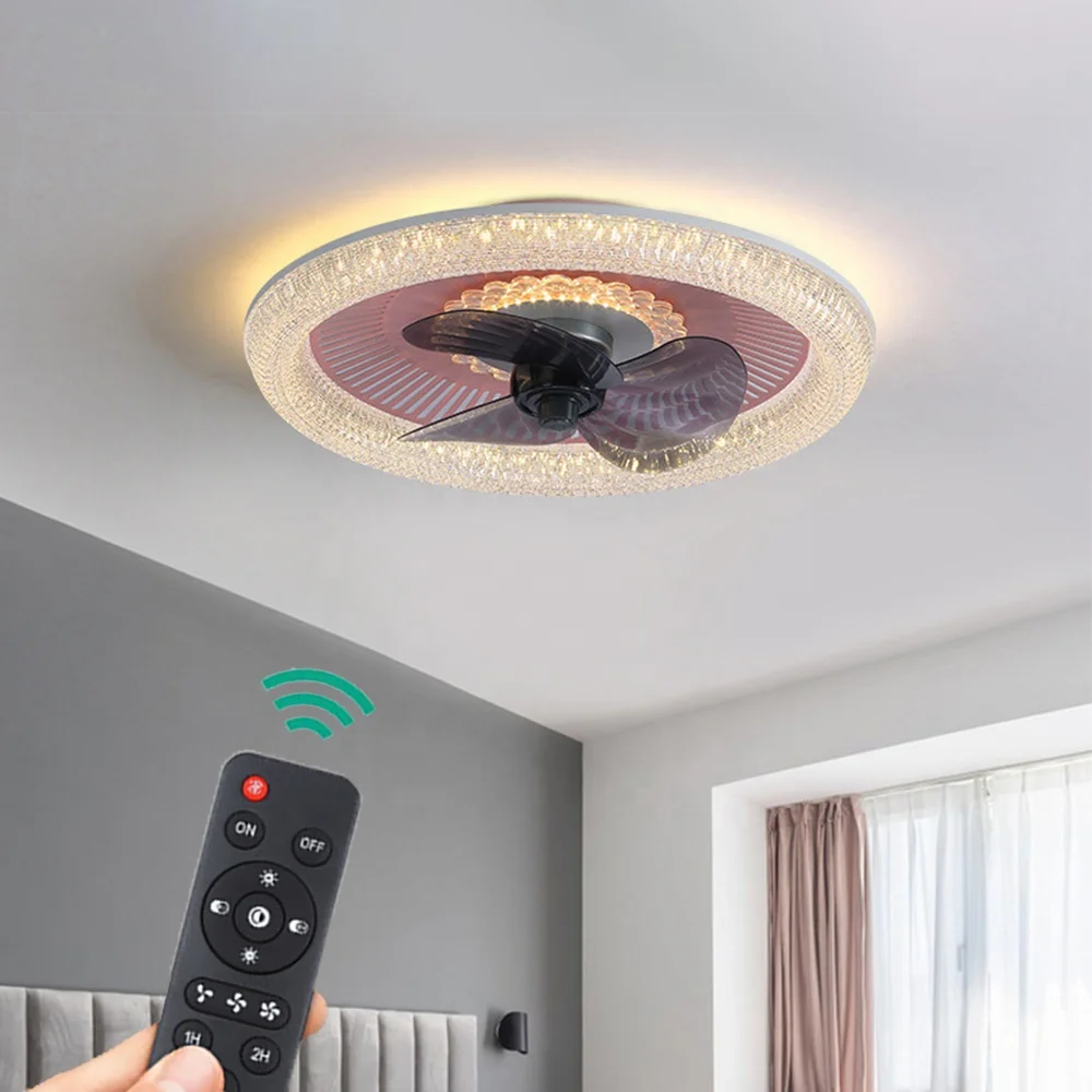 72W LED Ceiling Fan With Lighting AC220V Pink White Wabi-sabi Style Chandelier Stepless Dimming Remote Control For Bedroom