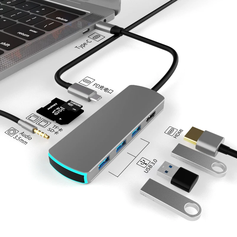Концентратора коммутатор PoE 8 Порт Кабель с разъемом типа c usb Hub type-C USB3.0 * 3 HD-MI AUDIO3.5mm SD TF PD100W поддержка всеми Type-c канал