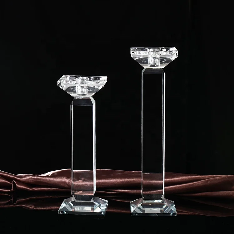 Mh-y094 Tall Pillar Clear Transparent Crystal Candle Holder Wedding Decoration Candle Glass Holder
