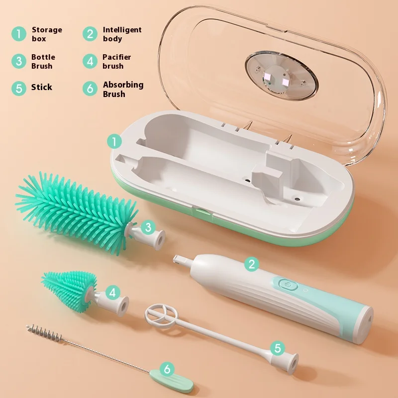 New Arrival Portable Silicone Bottle Cleaner Brush Kit Nipple Straw Cleaning Brush with Drying Rack Silicone Baby Bottle Brush