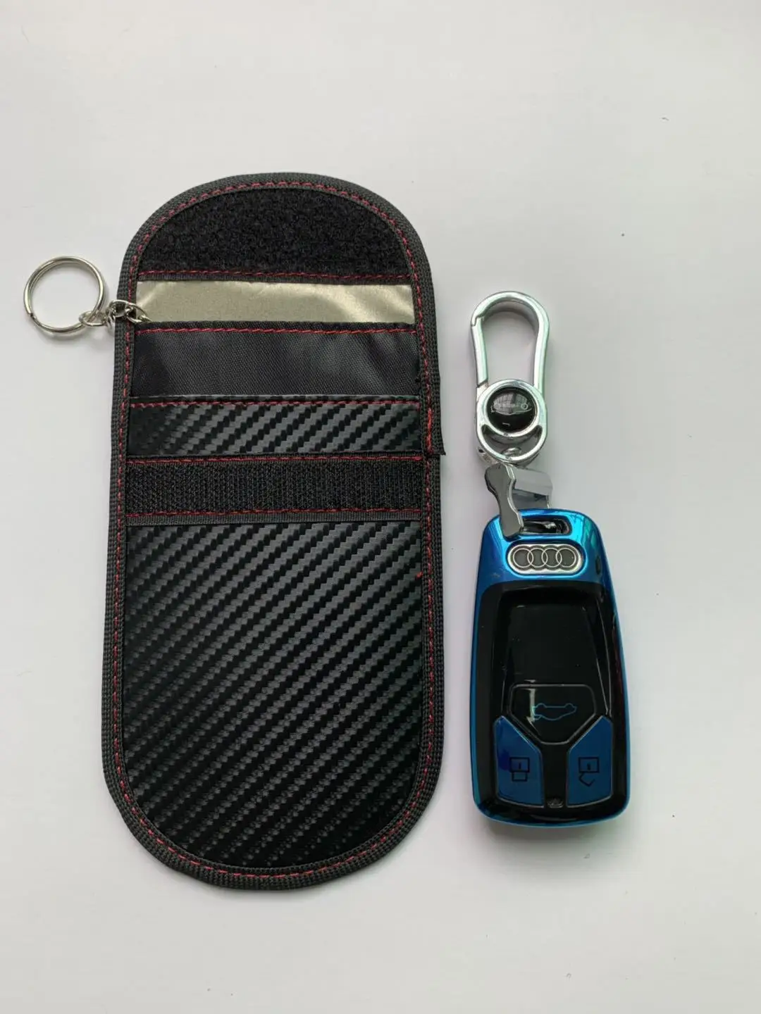 Key Pouch Blocker Anti Theft Rfid Carbon Fiber Pu Leather Car Key Signal Fob Holder Blocker Blocking Organizer Pouch