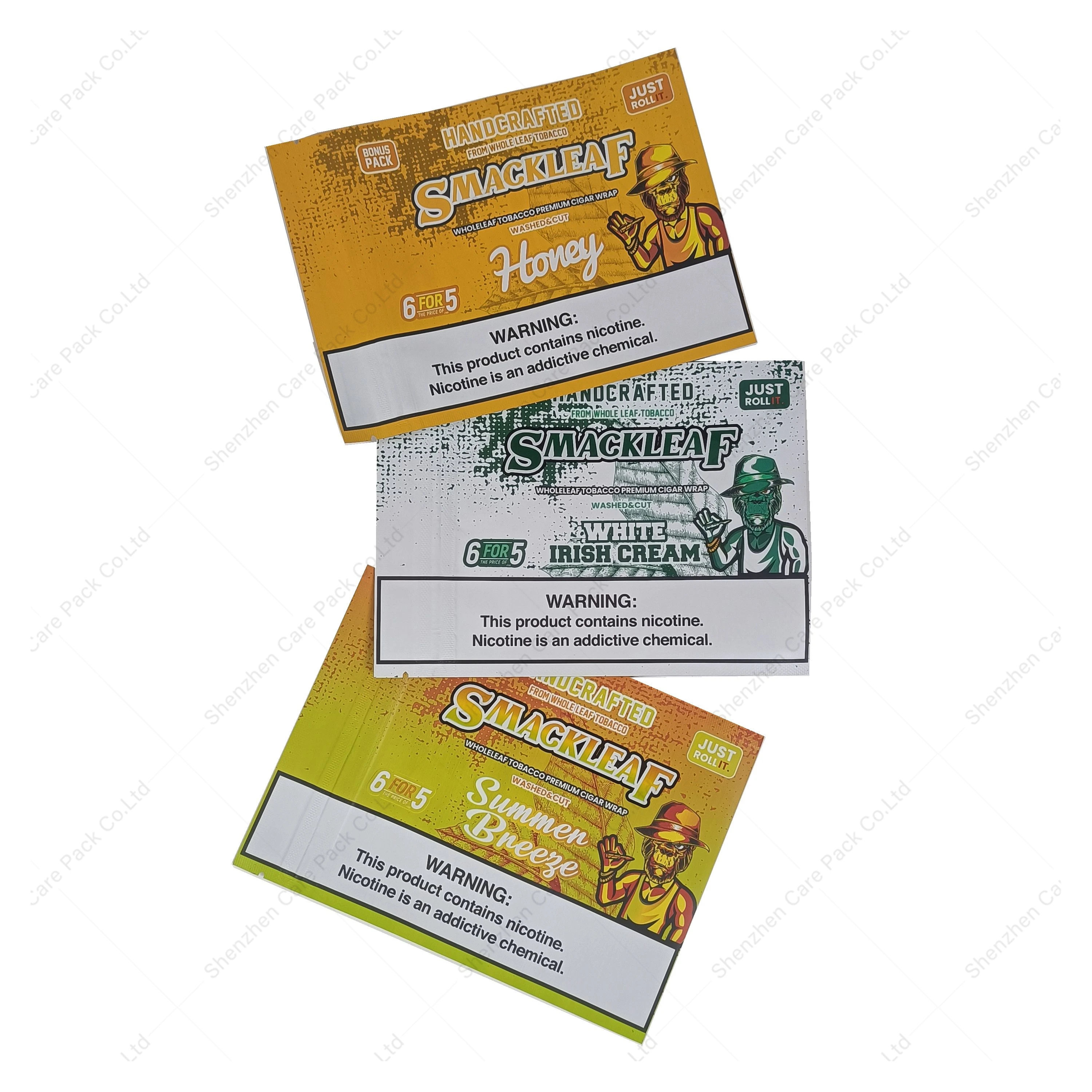 Custom Tobacco Fronto Grabba Leaf Zipper Sachet Cigar Packaging Plastic Wrappers with paper display box