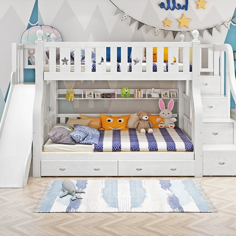 
Solid Wood Twin Bunk Beds slide with Storage Drawers Kids Bunk beds wooden children Bed Frame boy 