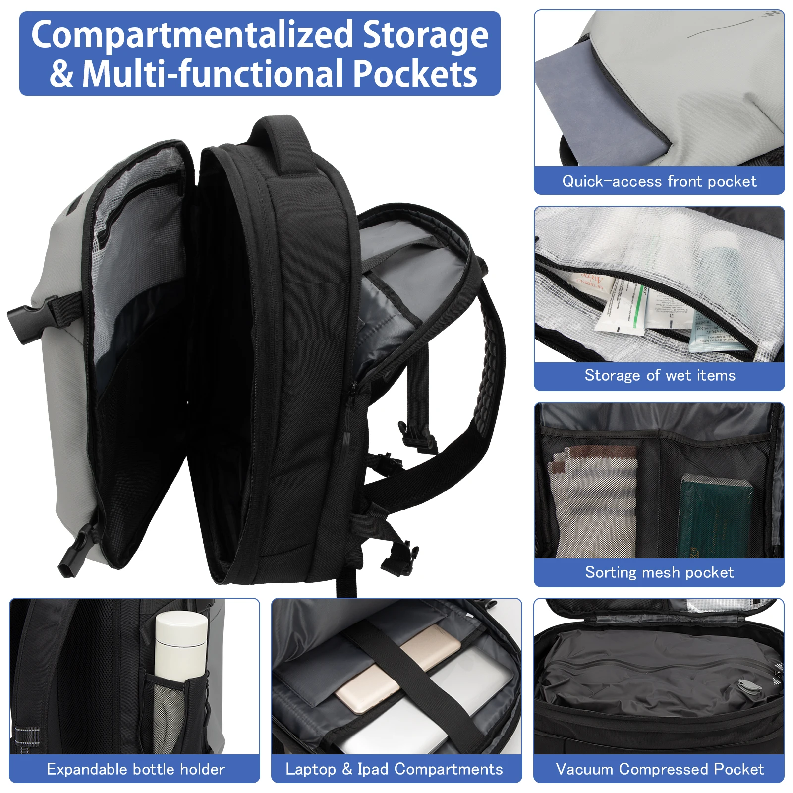 Compressable Expandable Vacuum Travel Backpack Large Capacity Waterproof Business Laptop Backpack Air Compression Backpack