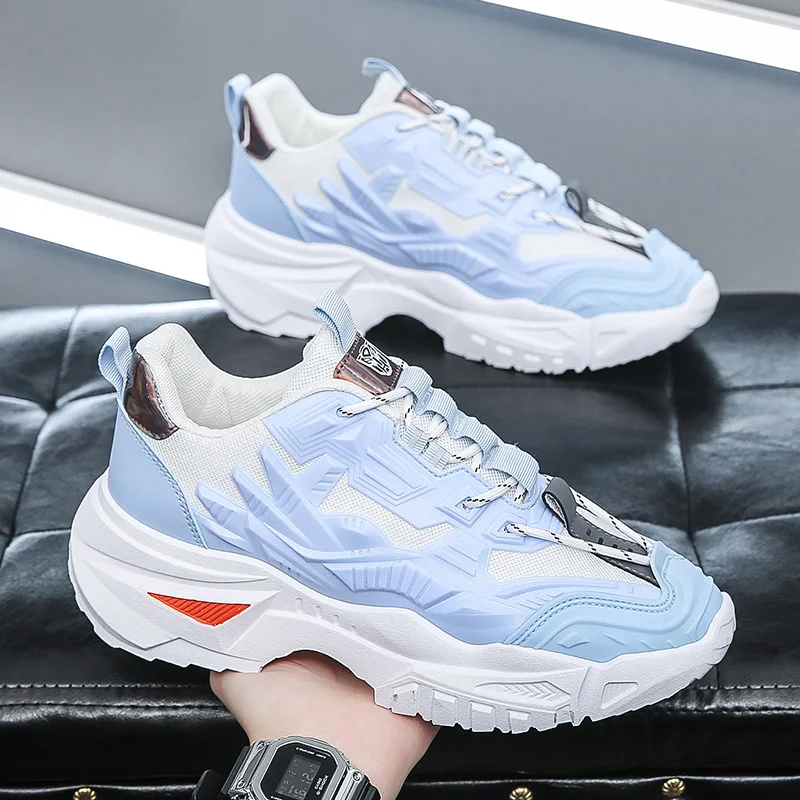 Fashion PU upper thick sole Mens height increasing flat dad shoes Tennis Athletic walking street Shoes for Man