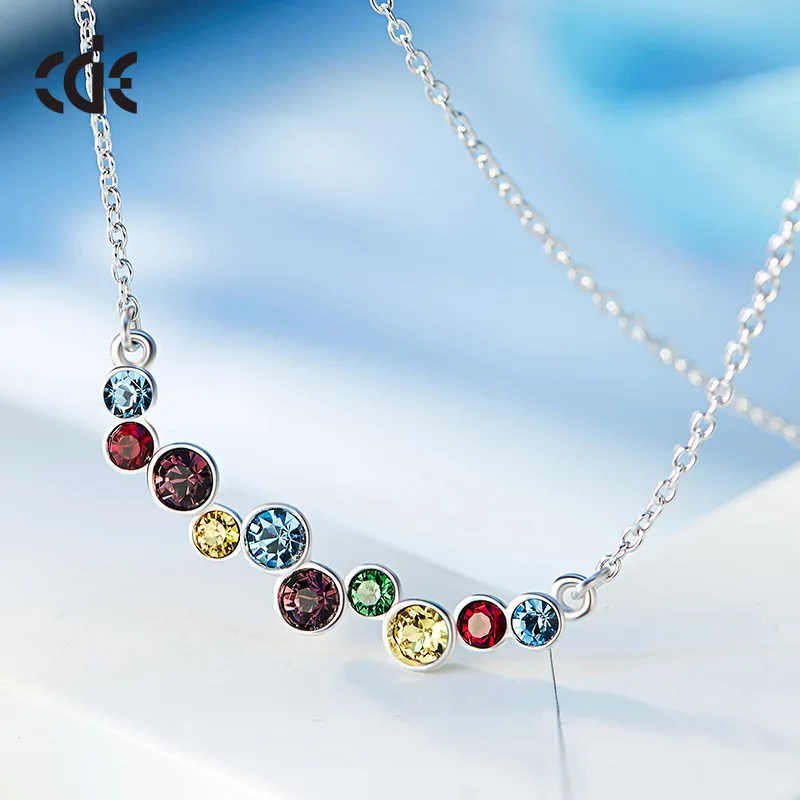 Women Jewelry 925 Sterling Silver Rainbow Crystal Gemstone Stone Necklace