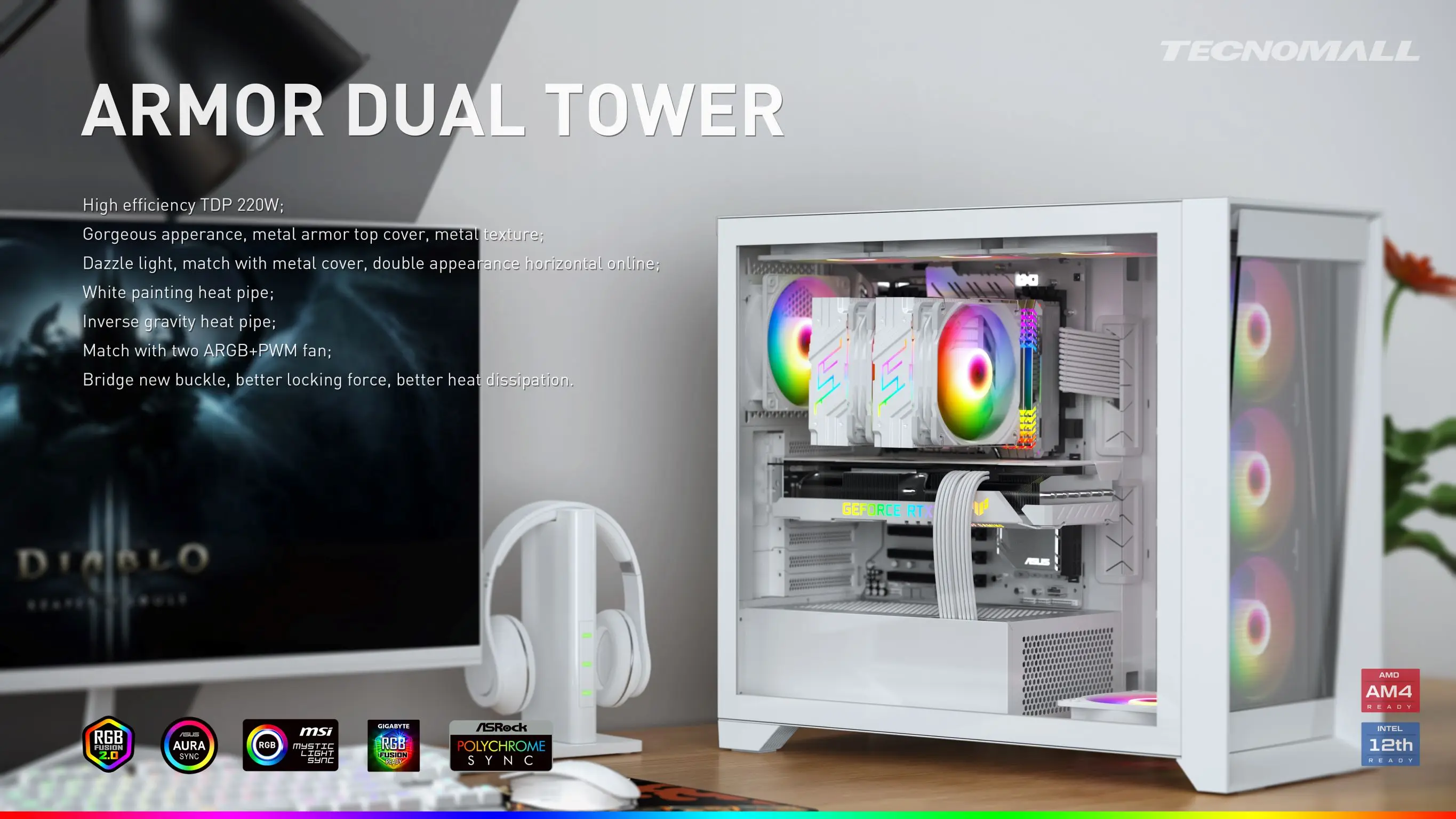 Computer Case Cup Cooler Armor Pwm Gaming Case Fan Rgb Customized 120mm Aluminum ARGB Fluid Bearing 40000 Hrs 4pin K4ARGB-BK