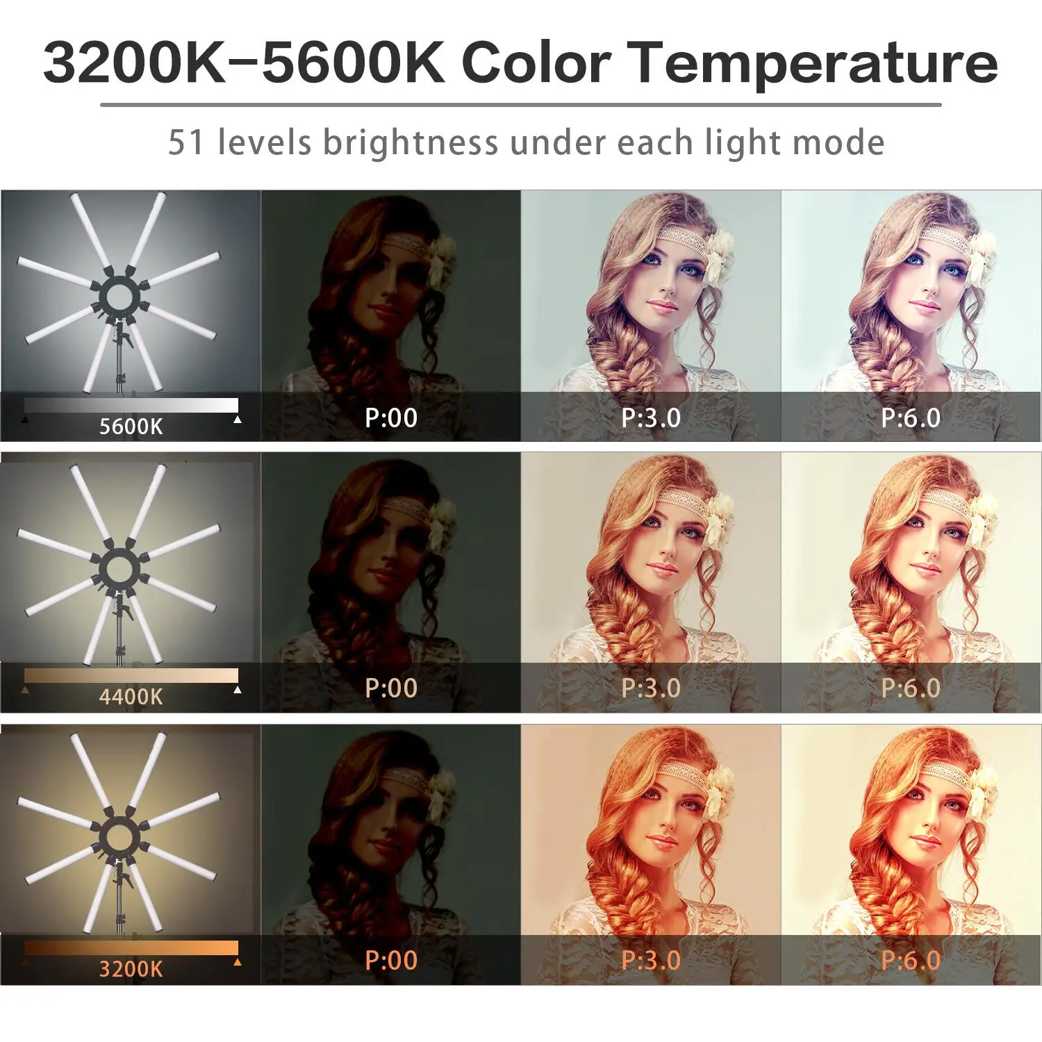 FOSOTO 150W Eight Tubes Eyes Star LED Selfie Ring Light Control By Phone APP Photographic Lighting For YouTube tiktok Video