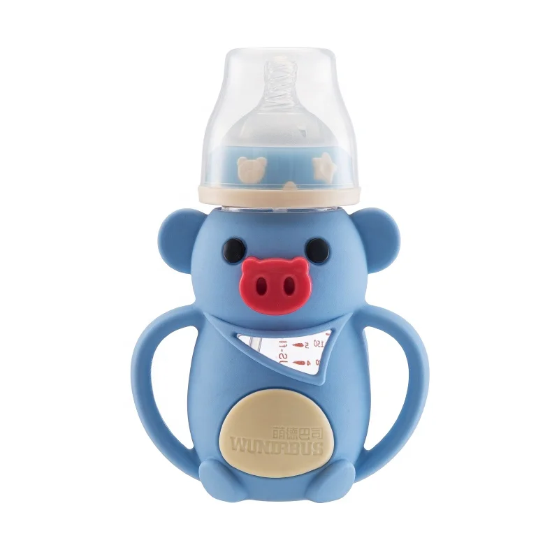 Kids water feedling bottle with wide neck high borosilicate glass baby milk bottle for sell