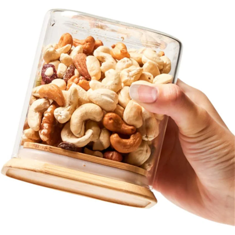 High Quality Customized Square Borosilicate Glass Storage Food Bamboo Wooden Lid