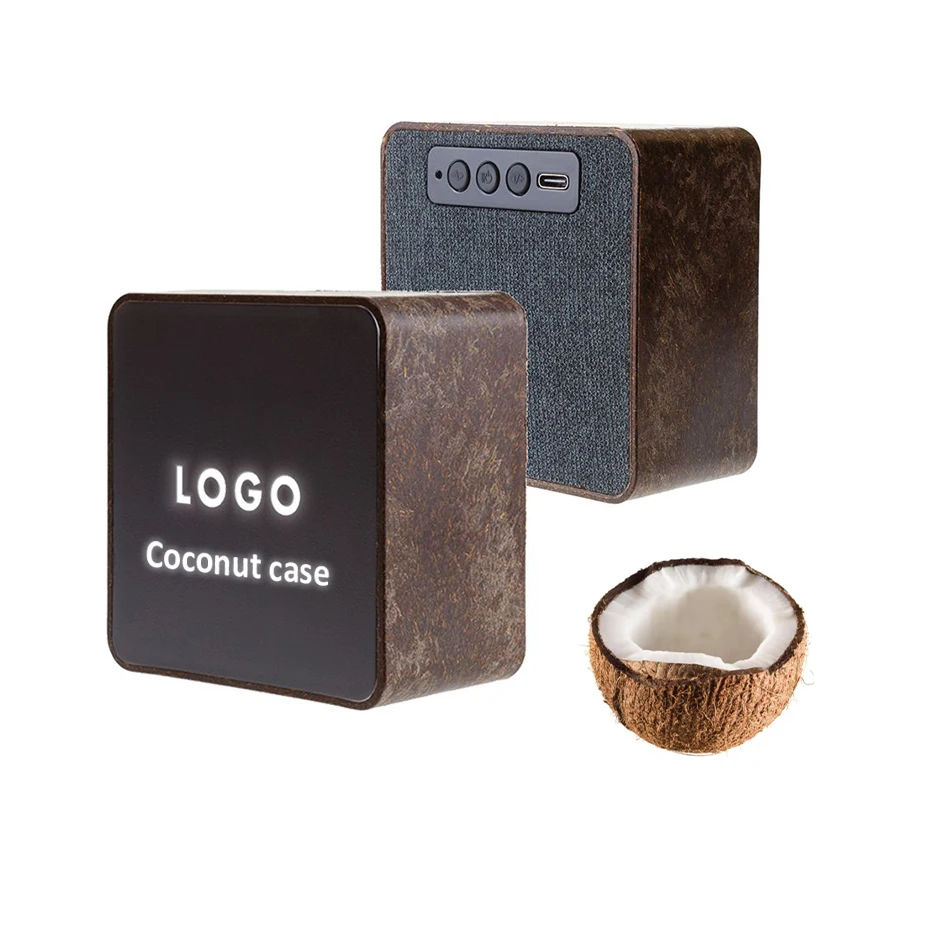 Eco-friendly  Cocunut Speaker Custom LED Logo 5W LED Speaker Powered Portable bluetooths speaker