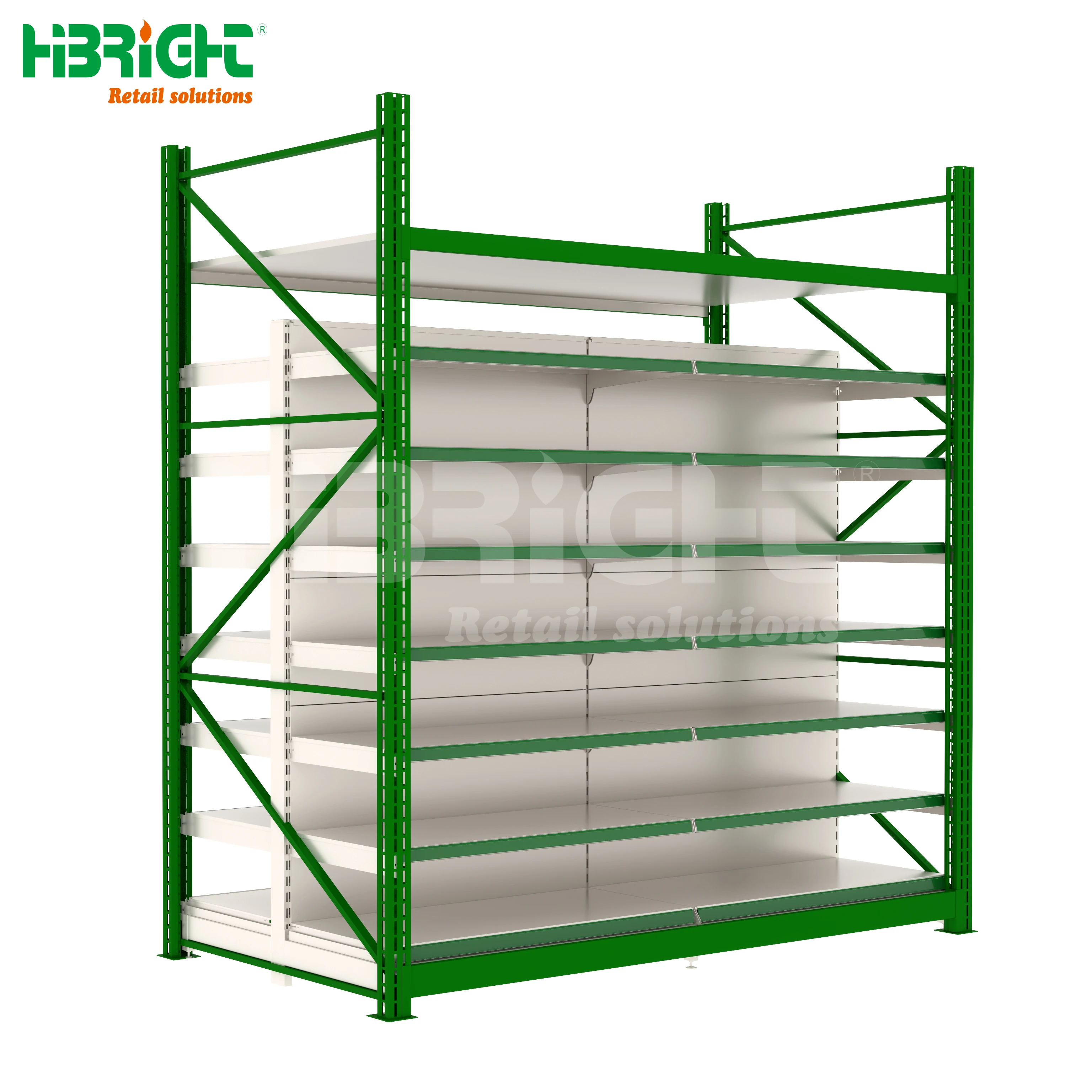 Customized Size Metal Retail Store Shop Gondola Shelving Warehouse Storage Racks