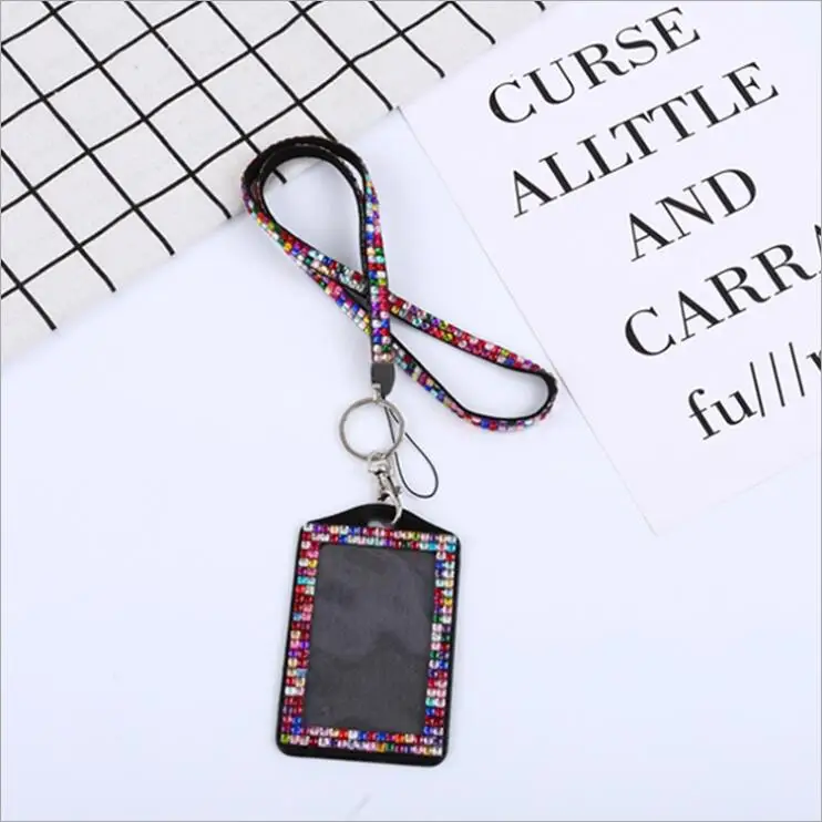 Custom Diamond Lanyards With Badge Card Holder Custom Bling Star Multi Style Rhinestone Retractable ID badge card holder