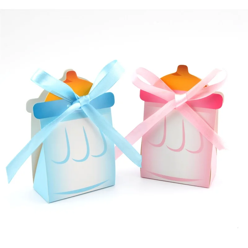 Wholesale Creative Baby Favors Box Feeding Bottle Shaped Paper Gift Candy Box for Baby Shower