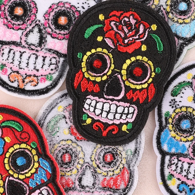 Felt Embroidered Iron on Rose Skull Head Patches for Shoes Hats and Luggage Decoration
