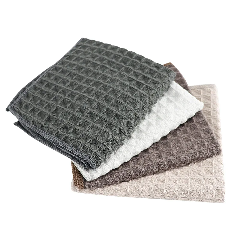 High Quality Classic Waffle Cotton Dishwashing Cloth Fast Oil Stain Removal Thick Towel Water Absorbance Kitchen Cleaning Drying