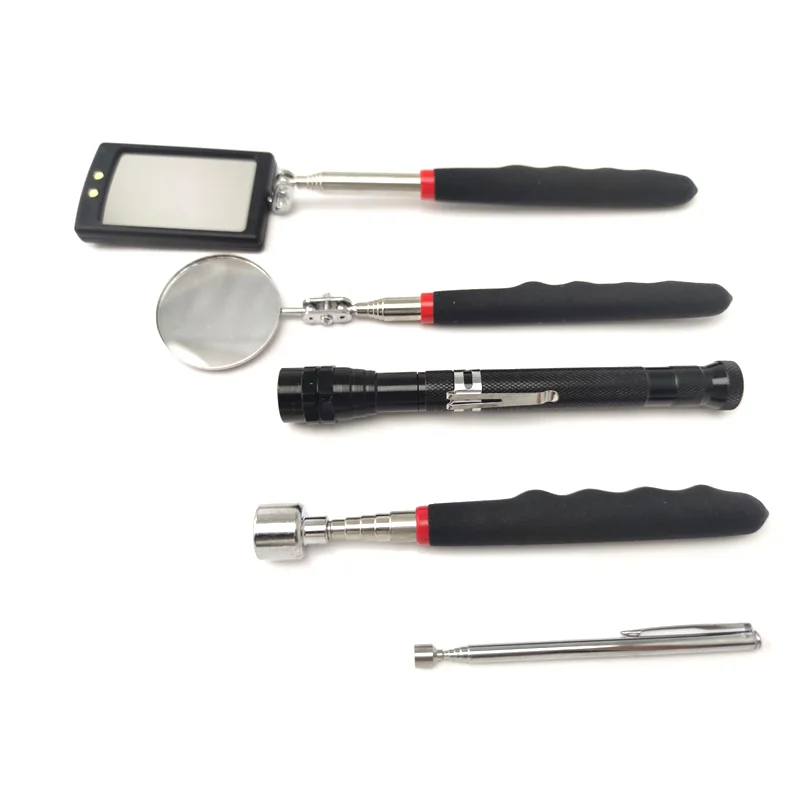 Stainless Steel Telescoping Magnetic Pick up Tool Set with Led Under Car Inspection Mirror with Led Lights