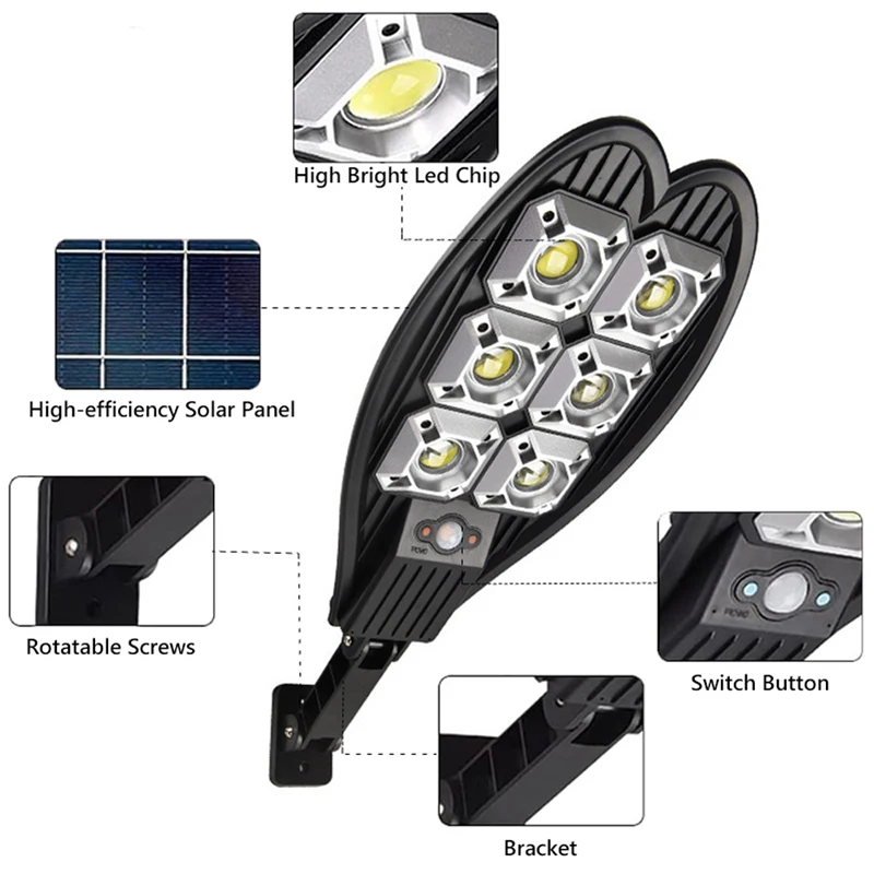 5000Watts 108COB Solar LED Street Light Waterproof Remote Control PIR Motion Sensor Solar Lamp for Garden Security Wall Light