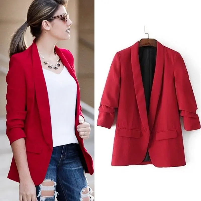 Solid Color No Button blazer Women Professional Slim Casual Large Size blazer Jacket Women