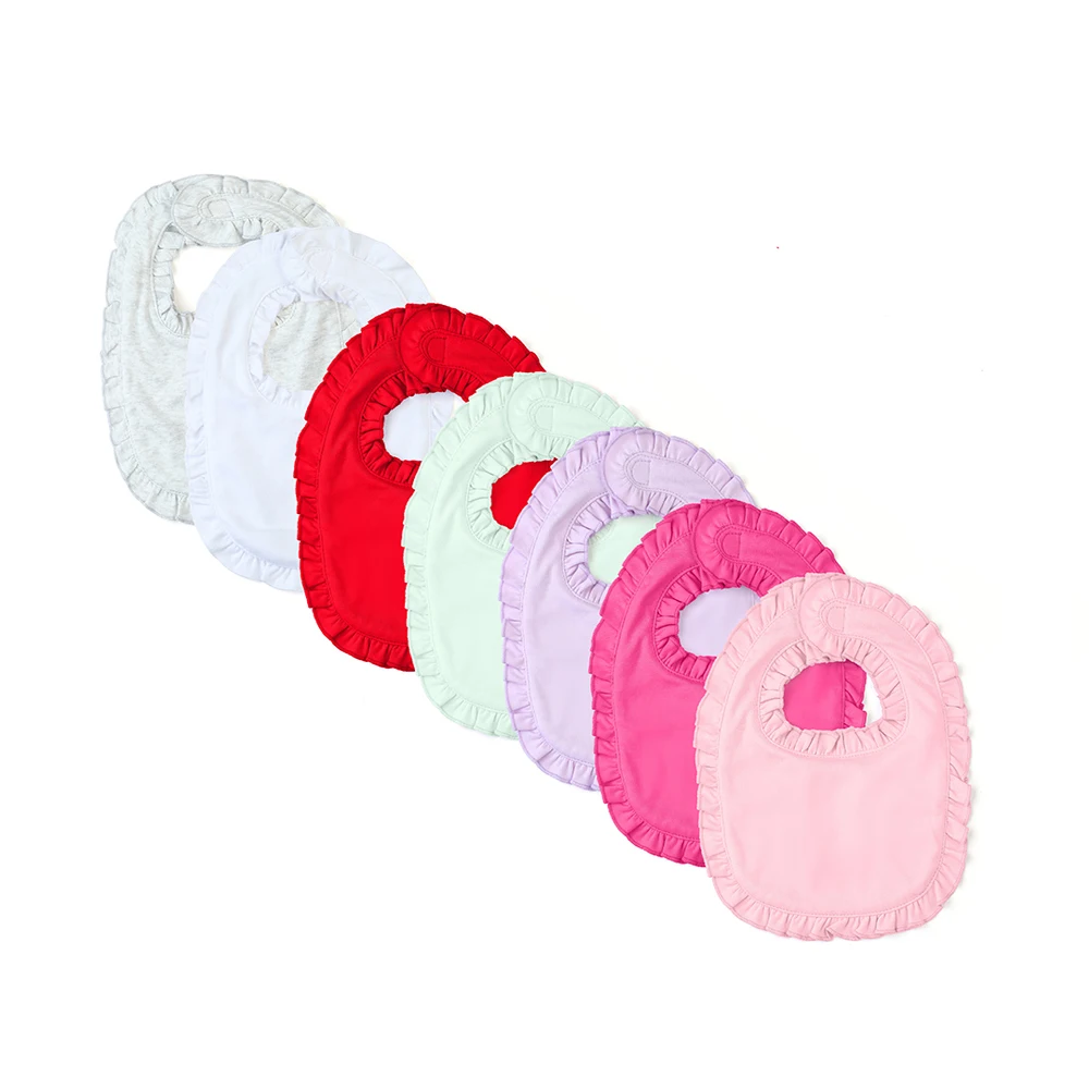 Custom new model picot trim newborn infant girls bibs embroidered washable pink stripe knit cotton bibs for babies