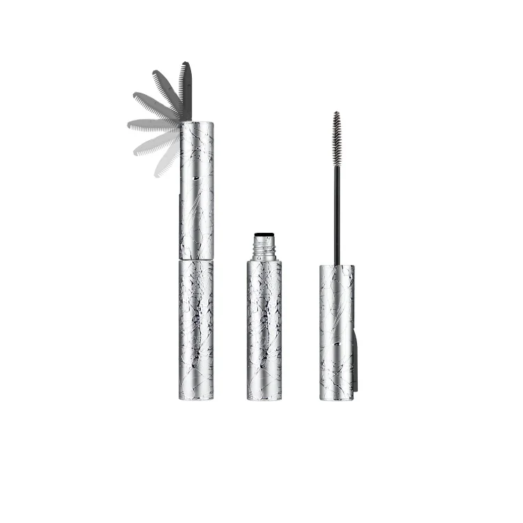 empty container holographic black and white with brush pink green clear mascara tubes