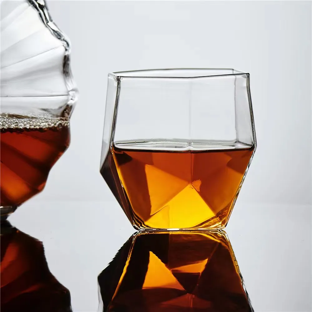 Creative 300ml geometric triangle flip cup stemless whiskey wine glass cup