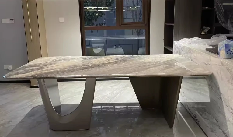 Italian Modern Dining Room Sets Latest Design Marble Dining Tables with Wooden Base Steel Furniture for Living Room