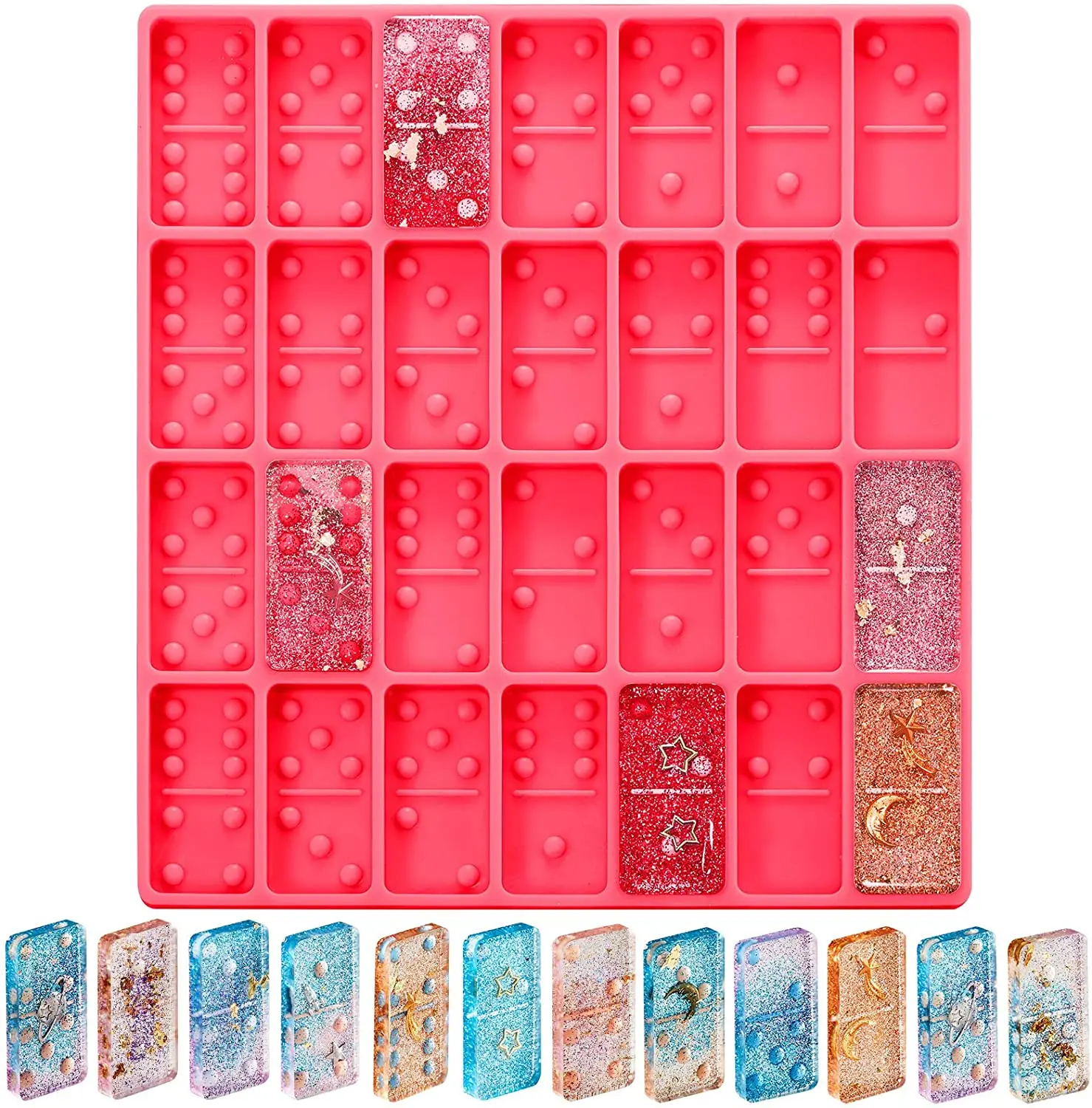 2021 Hot 28 Cavities Silicone Resin Domino Mold for Epoxy Candy Clay Chocolate Mold for Pendant Epoxy Mold Cake Jewelry Making
