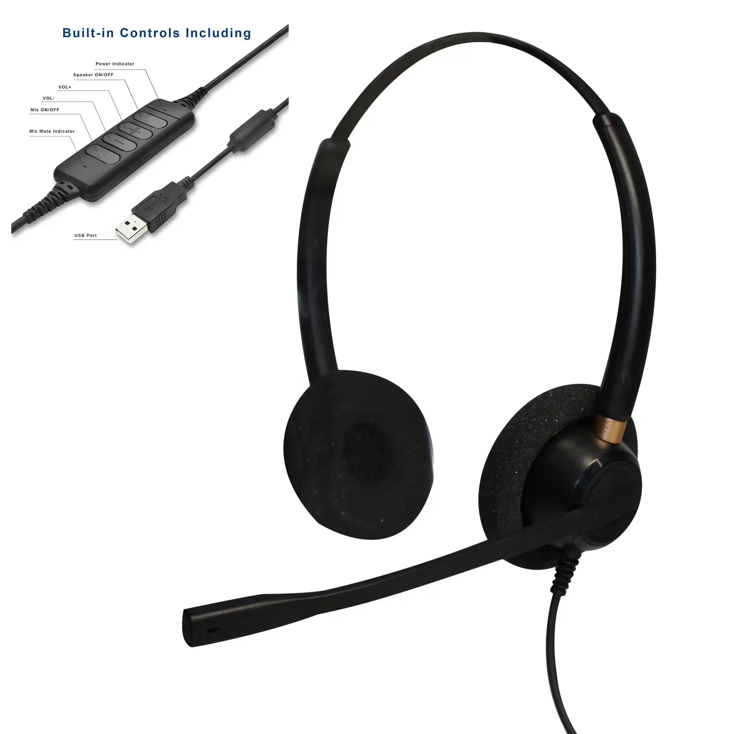 Noise cancelling microphone call center usb headset headphones with volume control and mute for call center and office