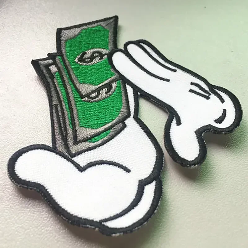 Funny Money In Hands Hats Clothing Appliques Iron on Embroidery Patch Custom Logo Embroidered Patches for Hats Clothes