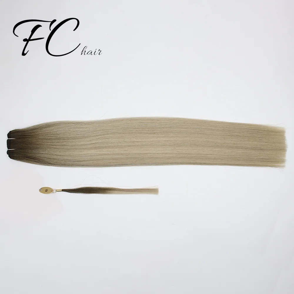 FangCun  Remy Russian Super Double Drawn Human Hair Hand Tied Weft Hair Extensions Curly Machine Flat Natural Raw Hair Extension