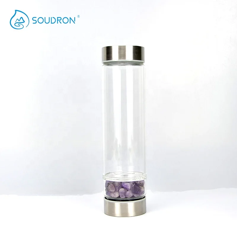 Hot Selling Water Bottle With Crystal Healing Gem Stone Quartz Gemstone Crystal Borosilicate Glass Natural Crystal Bottle Water