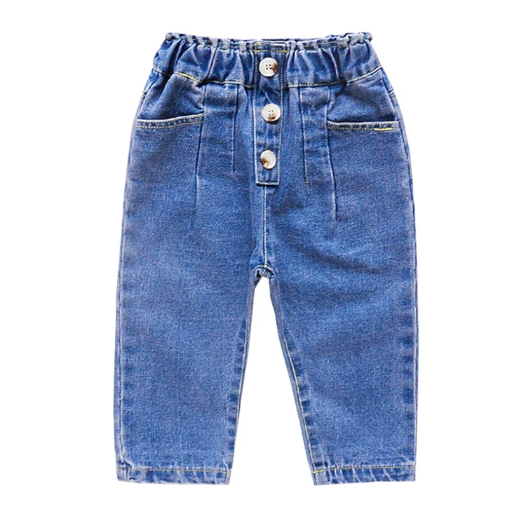 Осень 2020, новинка, джинсы с высокой талией и тремя пуговицами для мальчиков и девочек, детские модные брюки