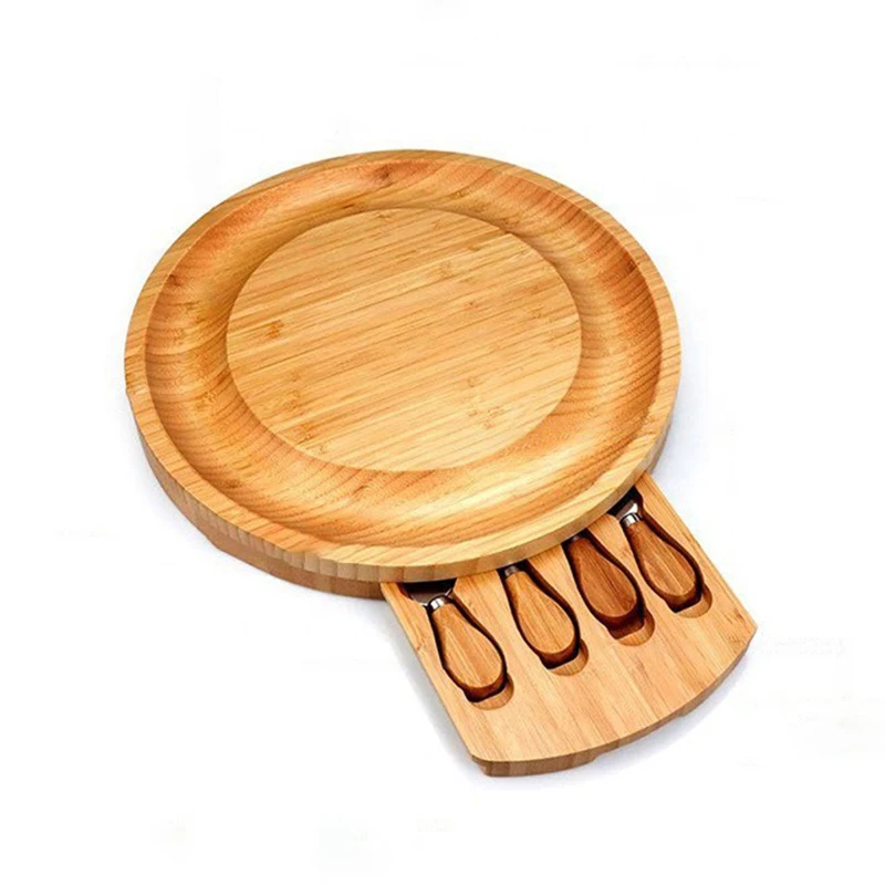 wholesale wooden board custom round premium small bamboo meat charcuterie cheese board with knives