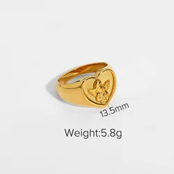 Waterproof Statement Chunky Rings Jewelry 18k Gold Plated Stainless Steel Heart Angel Rings For Women