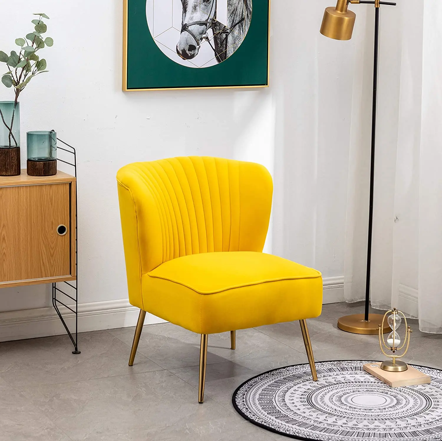 Changde midcentury minimalist modern side chair single home metal leg velvet pink accent chair