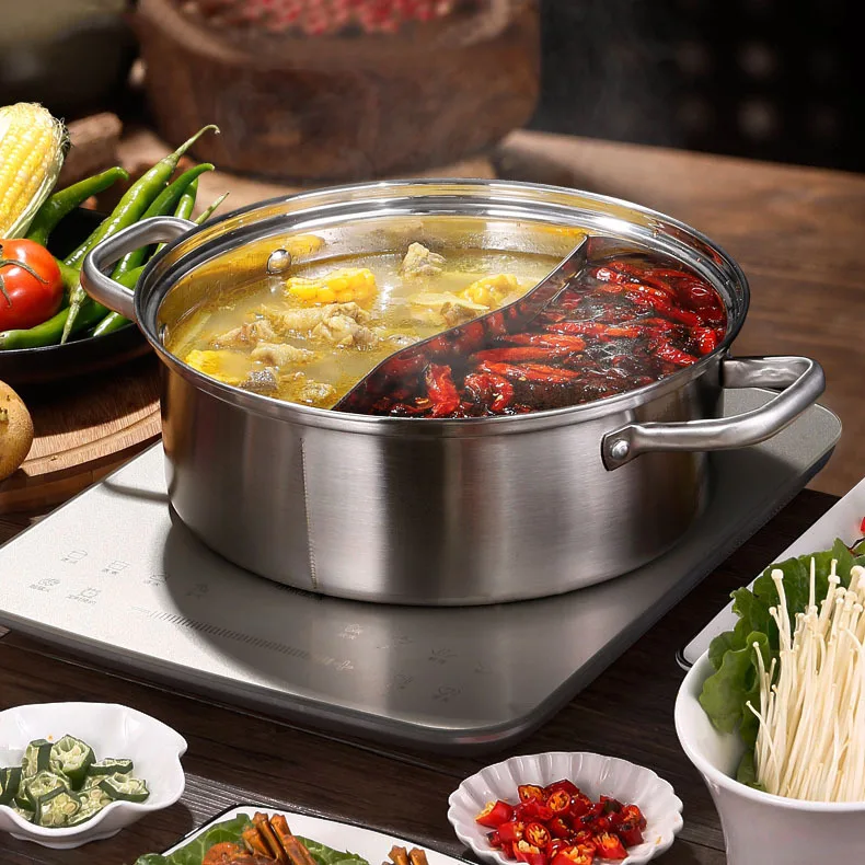 Новые продукты популярный бытовой горячий горшок с двойным вкусом пищевой 304 из нержавеющей стали