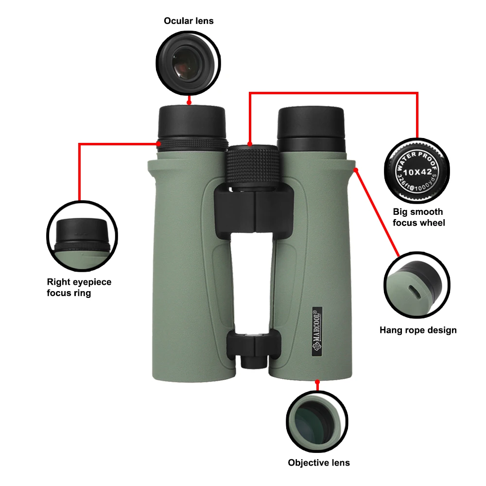 Marcool 10X42 Large Magnification Binocular BAK-4 PRISM Binoculars for Hiking Adults Travel Camping Sport